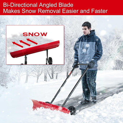 38 Inch Snow Shovel for Driveway, Brewin SnowPro Bi-Direction Heavy Duty Snow Pusher with Wheels and Angled Blade for Efficient Snow Removal, Back Saver Snow Plow for Dorway Sidewalk - Big Wheels