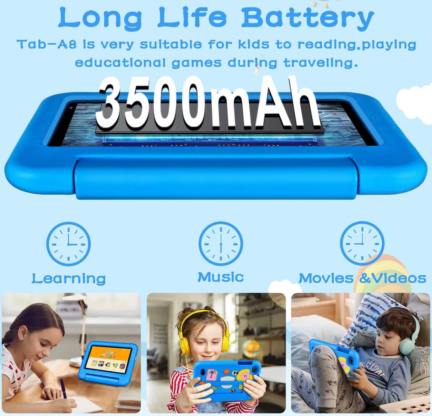 Oangcc Kids Tablet 7 Inch FHD Android 13 Children's Tablet, Wi-Fi 6, Bluetooth 5.0, 7GB RAM+ 64GB ROM (TF 512GB/1TB) | 3500mAh | 1024 x 600 Pixels | Child Proof Eva Case Tablet - Blue