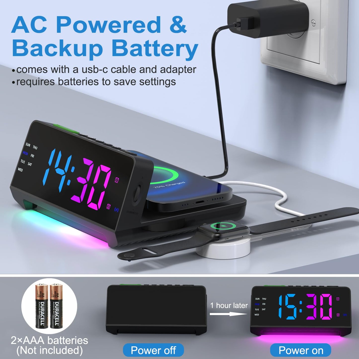 Night Light Alarm Clock With Wireless Charging Station