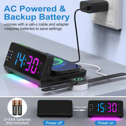 Night Light Alarm Clock With Wireless Charging Station