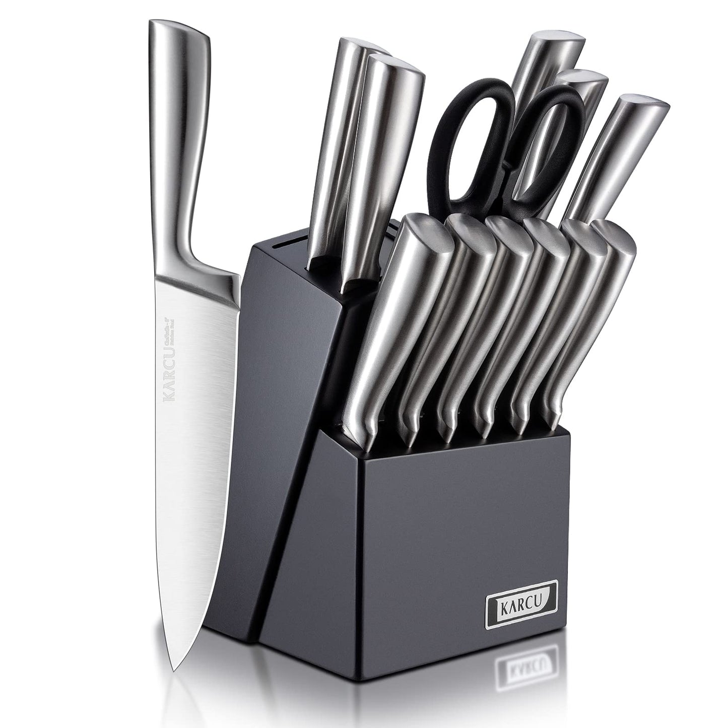 14-piece Karcu Kitchen Knife Block Set, German Stainless Steel Knife Set