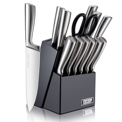 14-piece Karcu Kitchen Knife Block Set, German Stainless Steel Knife Set