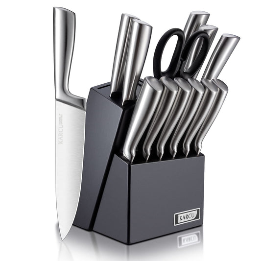 14-piece Karcu Kitchen Knife Block Set, German Stainless Steel Knife Set