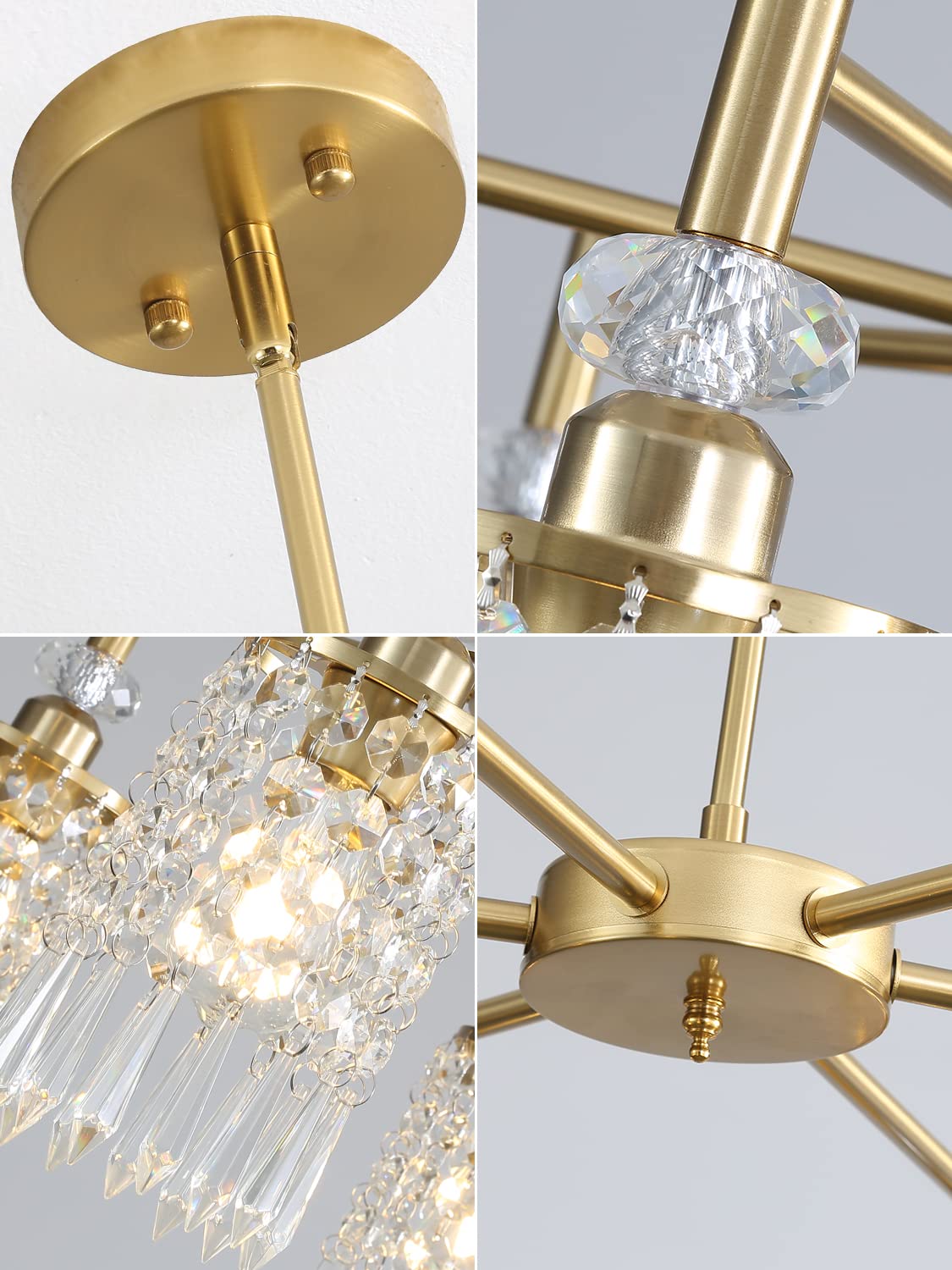 AGEJYYY Crystal Gold Chandelier, 6-Light Modern Ceiling Light Fixtures for Dining, Kitchen, Bedroom & Living Room, Over Table Lighting, Industrial Modern Entryway Chandeliers Design,30in, E26