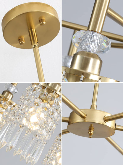 AGEJYYY Crystal Gold Chandelier, 6-Light Modern Ceiling Light Fixtures for Dining, Kitchen, Bedroom & Living Room, Over Table Lighting, Industrial Modern Entryway Chandeliers Design,30in, E26
