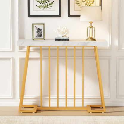 HDDDZSW Gold Entryway Table, Modern 40 inch Faux Marble Narrow Sofa Table Entry Way Table with Geometric Metal Legs for Living Room, Console Tables for Entryway, Hallyway, Entrance