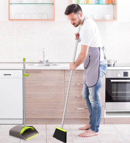 Broom with Dustpan Combo Set, Broom with Stand Up Dustpan, Broom and Dust Pan Set with Long Handle