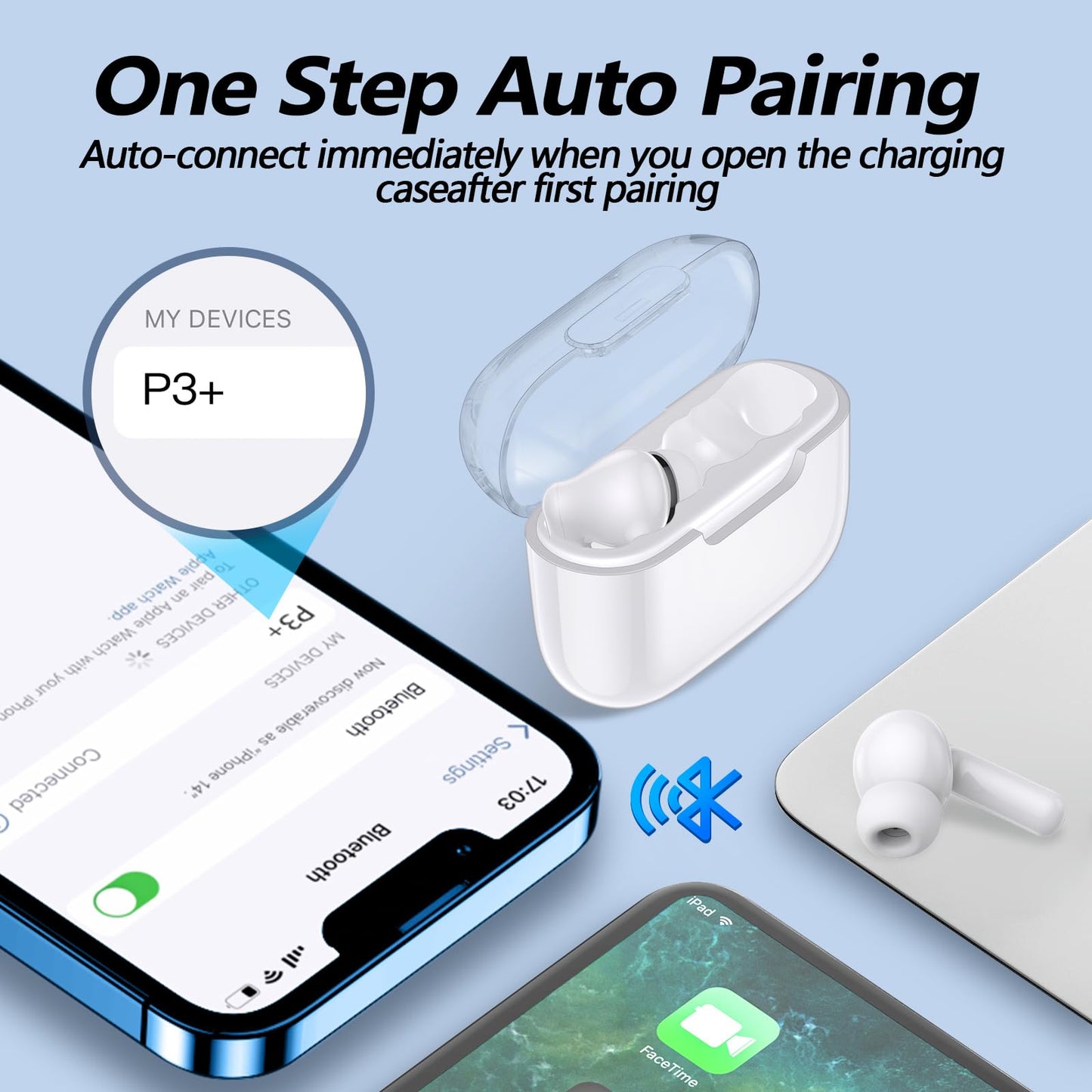 kurdene Bluetooth 5.3 Wireless Earbuds, P3+ Deep Bass Hi-fi Stereo Headset with Microphone in-Ear Call Noise Canceling Bluetooth Headphones, Immersive Premium Sound Ear Buds for iPhone, Android