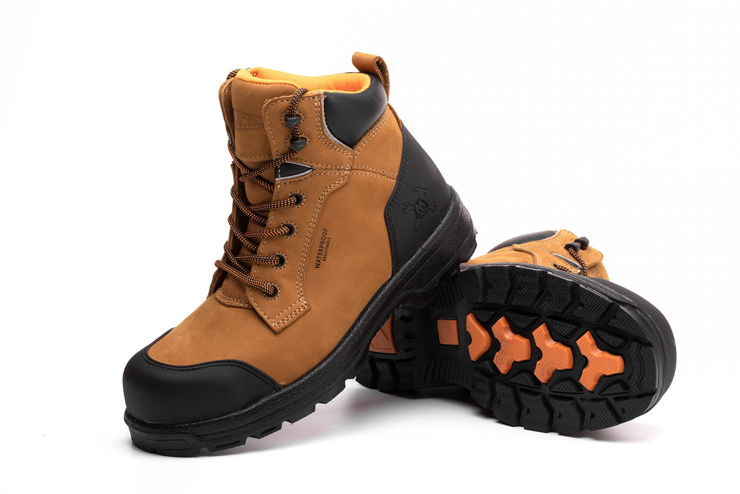 MWORK 6" Safety Work Boots For Men Waterproof Composite Toe Puncture Proof EH Non Slip No Metal Comfortable& Durable MW0001 Wheat Size 9