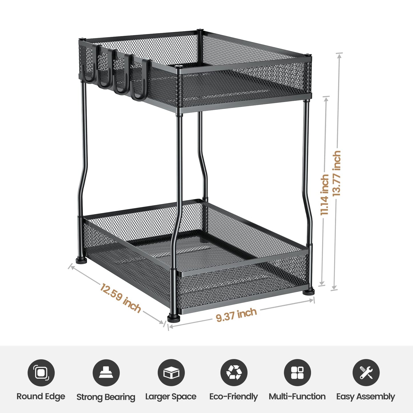 Under Sink Organizer and Storage, PHINOX Bathroom Organizer Under Sink-2 PACK, 2 Tier Under Kitchen Sink Organizer, Metal Cabinet Storage Organizer