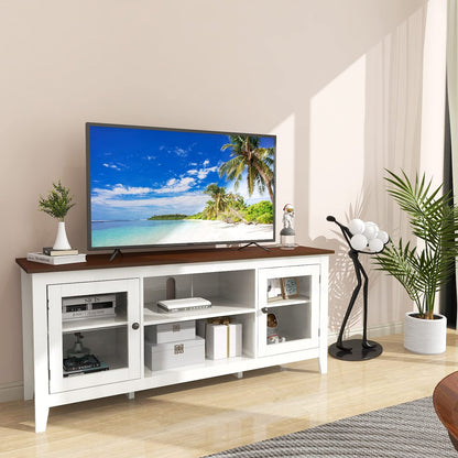 HAIOOU LED TV Stand with Charging Station, Modern Entertainment Center for TV up to 60 Inch, Television Media Console Cabinet with LED Lights, USB-C 18W Super Charge Port - White + Walnut Brown