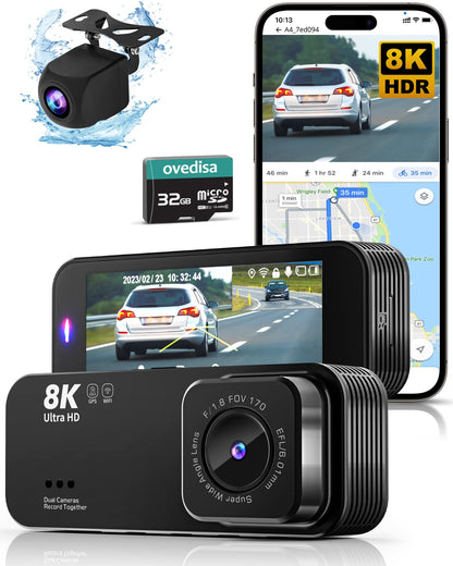 ❗UPDATE: DEAD❗ Dash Camera for Cars, 8K Full UHD Dash Cam Front and Rear Inside with App,Car Camera with Free 32GB SD Card,Built-in Wi-Fi GPS,3.16”IPS Screen,170°Wide Angle,WDR,24H Parking Mode,Night Vision