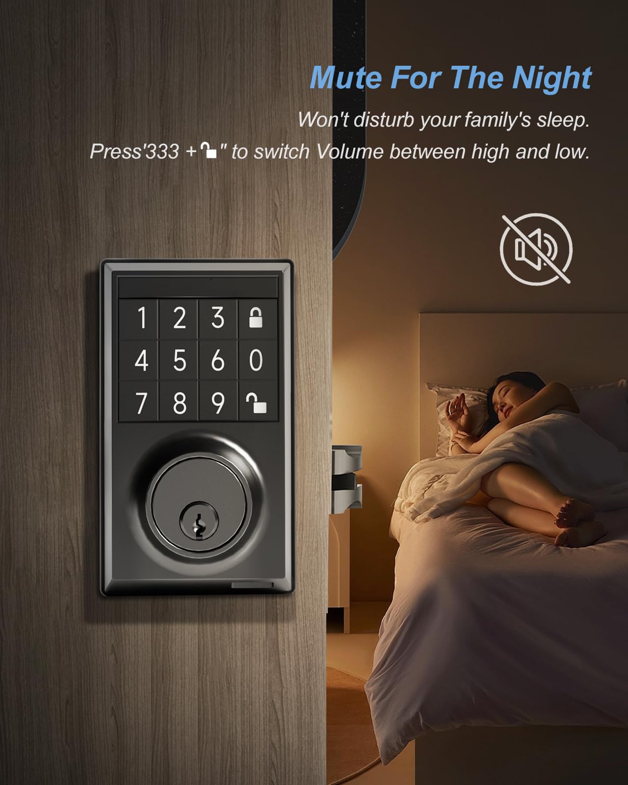 Smart Front Door Lock Set - Keyless Entry Door Lock with Keypads, Electronic Keypad Deadbolt 103 User Codes, Auto Lock, Mute Function, Low Battery Indicator, Includes 2 Keys-Ideal for Home Security