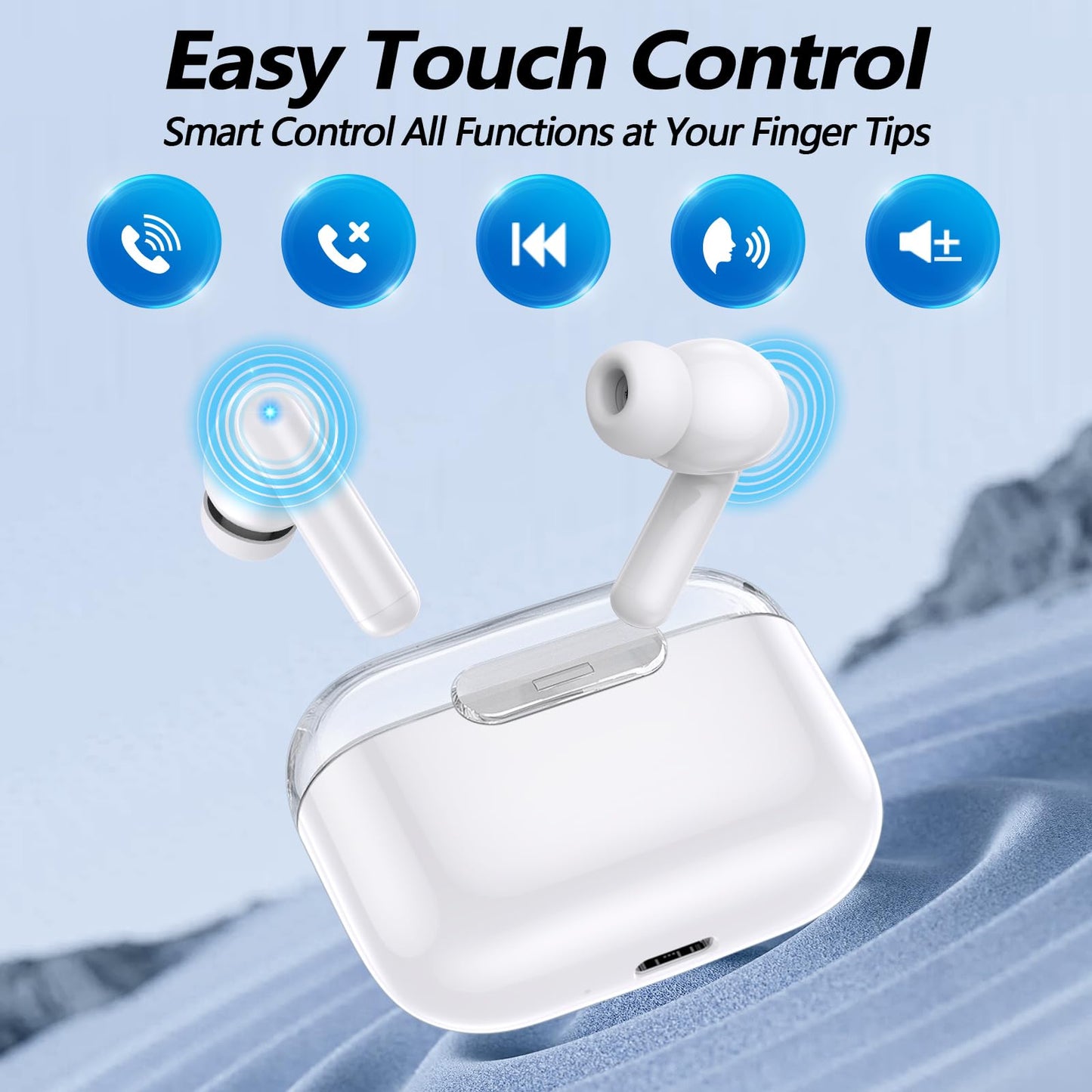 kurdene Bluetooth 5.3 Wireless Earbuds, P3+ Deep Bass Hi-fi Stereo Headset with Microphone in-Ear Call Noise Canceling Bluetooth Headphones, Immersive Premium Sound Ear Buds for iPhone, Android