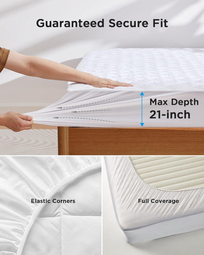 Perlecare Mattress Pad, 360° Mattress Protector for Mattresses up to 21 inches Thick, Breathable & Cooling Mattress Cover with Elastic Corners, Comfortable & Soft Mattress Pad, PCMP01WQ