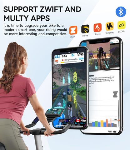 Pooboo Magnetic Exercise Bike Stationary, Indoor Cycling Bike with Built-In Bluetooth Sensor Compatible with Exercise bike apps& Ipad Mount, Comfortable seat and Slant Board, Silent Belt Drive, 350LBS Weight Capacity (D626-1)