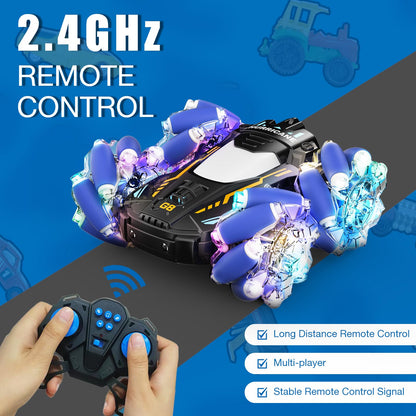 NQD Remote Control Car, RC Cars Stunt Car Toy, 4WD 2.4Ghz Double Sided 360° Rotating RC Car with Cool Light and Music, Kids Xmas Toy Cars for Boys/Girls (Blue)