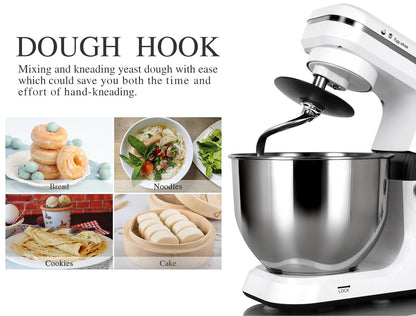 MURENKING Stand Mixer 5.3-Quart 500W,6+P Speed Tilt-Head Kitchen Electric Food Mixers Home Baking Dough Machine with Stainless Steel Bowl,Dough Hooks, Whisk, Beater, Pouring Shield (White)