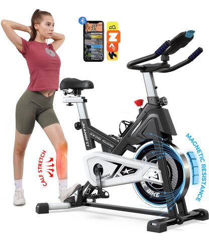 Pooboo Magnetic Exercise Bike Stationary, Indoor Cycling Bike with Built-In Bluetooth Sensor Compatible with Exercise bike apps& Ipad Mount, Comfortable seat and Slant Board, Silent Belt Drive, 350LBS Weight Capacity (D626-1)