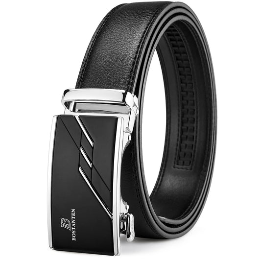BOSTANTEN Belt for Men Leather Ratchet Dress Belt with Automatic Sliding Buckle 1 3/8", Trim to Fit