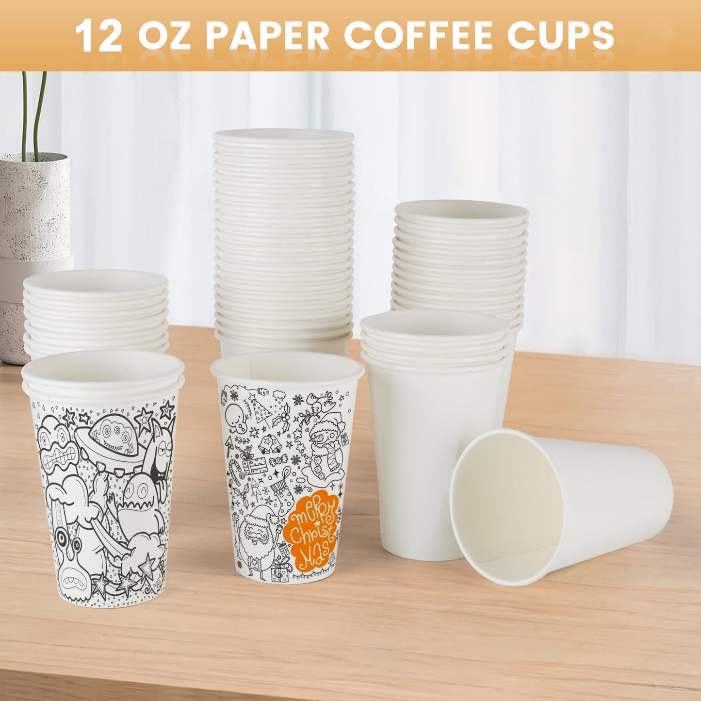 vivigu Coffee Cups 12 oz - 100 Pack White Paper Cups, To Go Coffee Cups, Disposable Tea Cups for Tea Party, Hot Cups Bulk for Office, Home, Travel, Restaurants