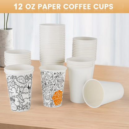 vivigu Coffee Cups 12 oz - 100 Pack White Paper Cups, To Go Coffee Cups, Disposable Tea Cups for Tea Party, Hot Cups Bulk for Office, Home, Travel, Restaurants