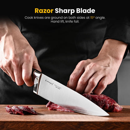 Emojoy 22-Piece Kitchen Knife Set with Block, Include 2-pair Chef Knives, Carving Fork and Sharpener (Dual-Chef Sets)
