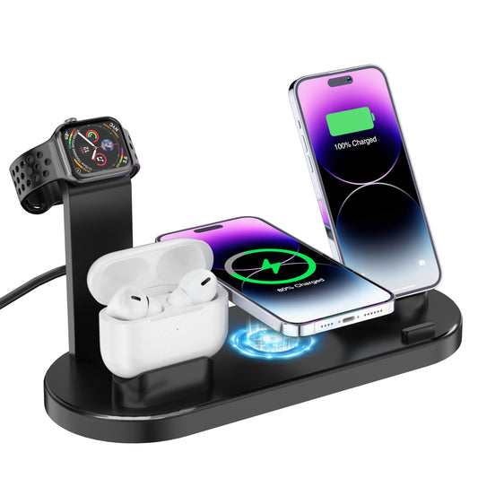 4 in 1 Wireless Charger for iPhone, Magnetic 4 in 1 Fast Charging Station Charger for Magsafe for iPhone 15/14/13 /Pro/Pro Max/12/11/X/Xr/XS/8, for AirPods, Apple Watch, Samsung, Google Pixel (Black)