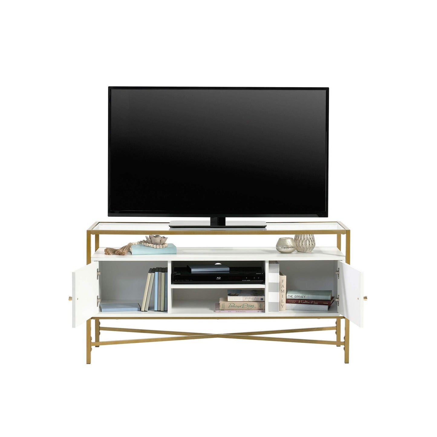 Sauder Harper Heights TV Credenza, L: 48.82" x W: 15.55" x H: 25.0", White Finish