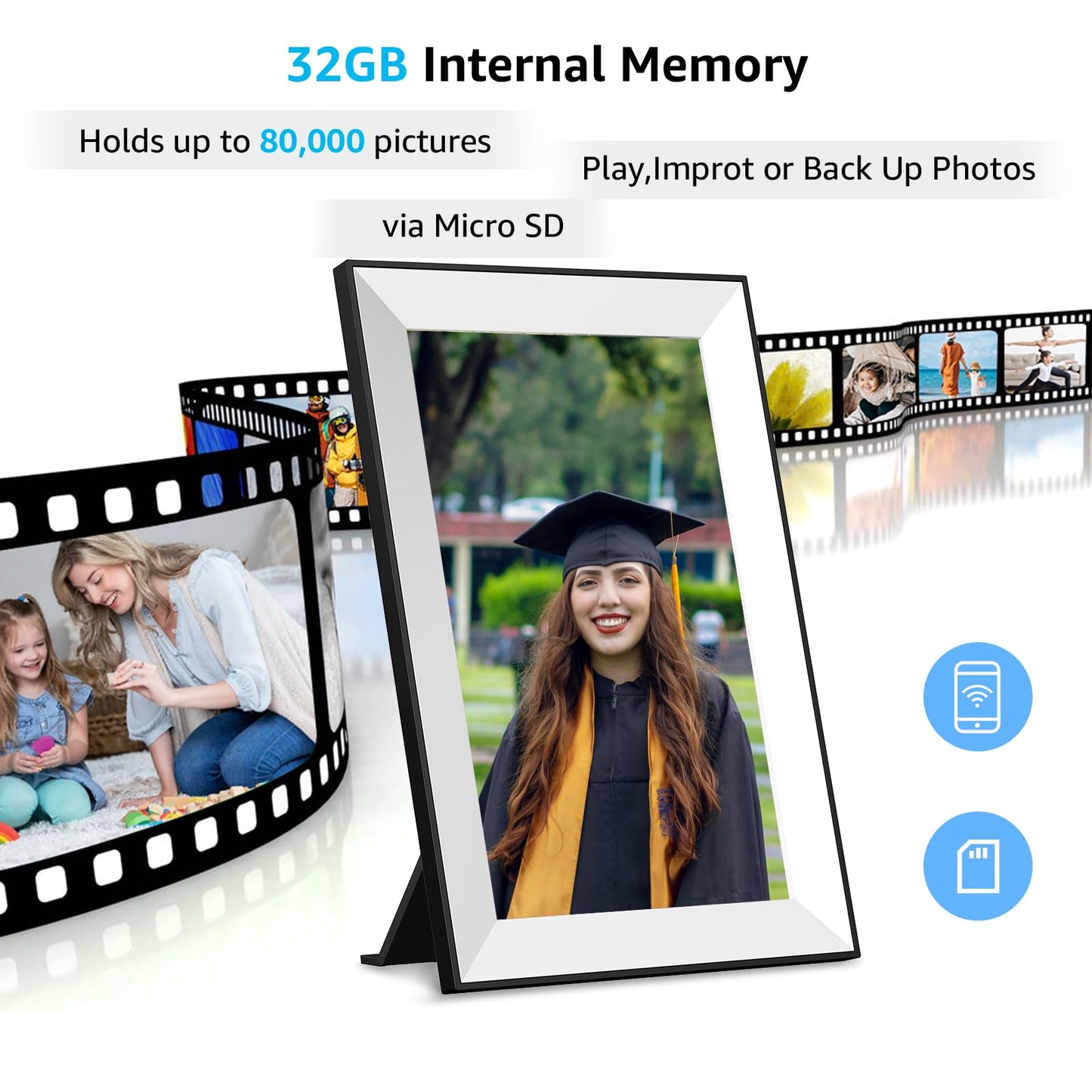 Frameo Digital Picture Frame,WiFi Slideshow Digital Photo Frame with 10.1 Inch IPS Touch Screen,Load from Phone to 32GB Digital Frame,Smart Rotating Pictures via White Electronic Picture Frame,Gift