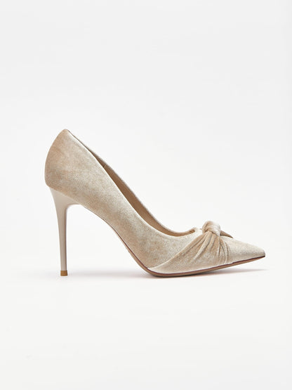 stylewe Velvet Heels for Women, Dressy High Heels with Twist Bow Knot, Stiletto Heels for Women Apricot