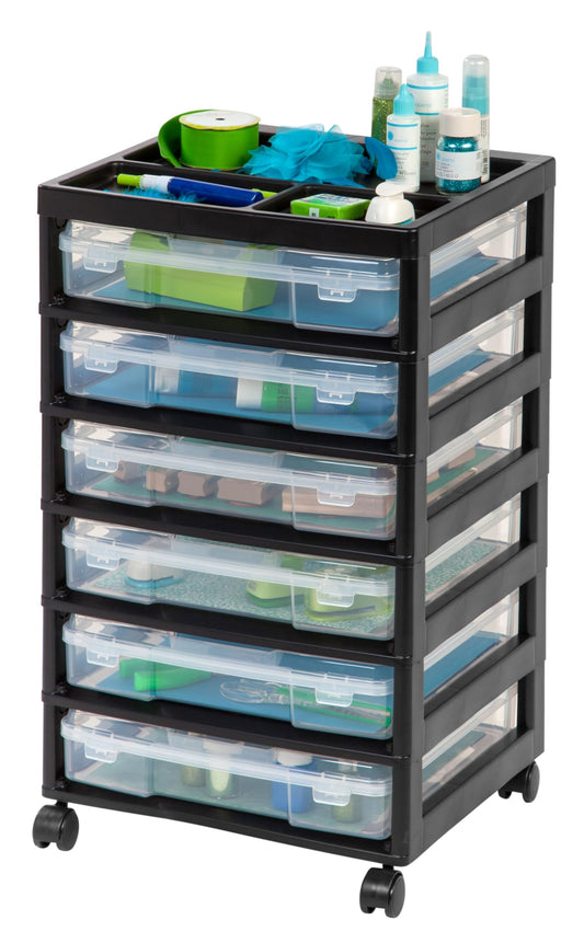 IRIS USA 6 Drawers Scrapbook Organizer Top Plastic Storage Cart with casters, Black