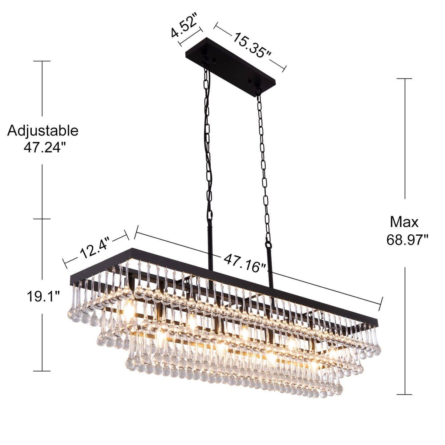 UPDATE: SOLD OUT! TOCHIC Crystal Chandelier, 47.2" Black Crystal Dining Room Light Chandelier, Farmhouse Kitchen Island Chandelier Lighting, Adjustable Linear Hanging Light Fixtures for Living Room Office Area Bar