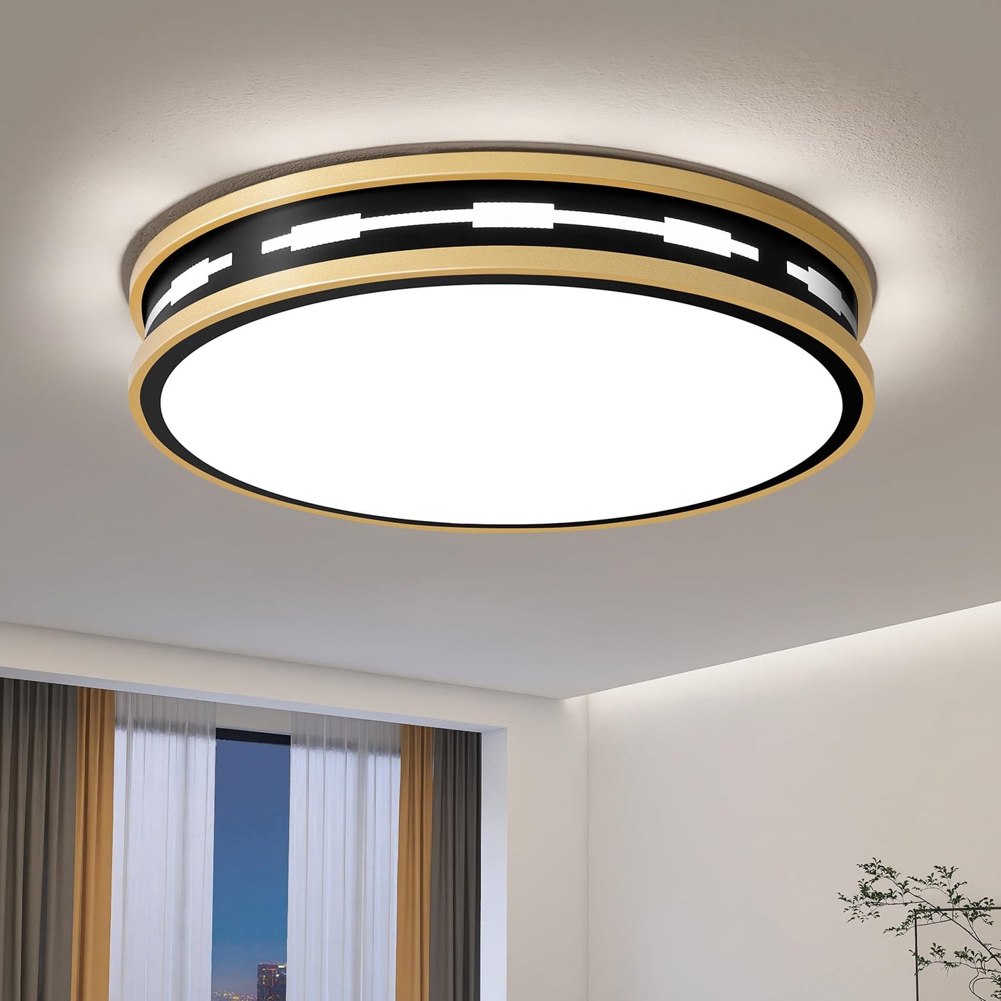 Peblto Modern LED Ceiling Light, Minimalist Flush Mount Ceiling Lights for Bedroom, Round Ceiling Lamp Lighting Fixture for Hallway, Kitchen, Laundry Room, Black Gold