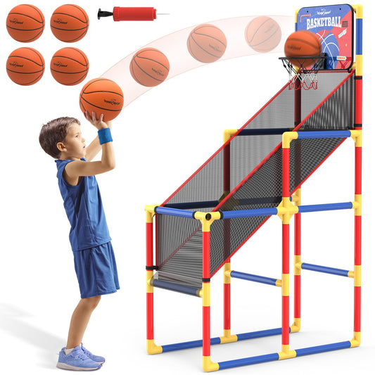 Kids Arcade Basketball Game With Electronic Scoreboard and Cheer Sounds, Indoor/Outdoor Basketball Hoop With 4 Balls, Game Toy Gift for Ages 3-12 Boys and Girls (Red, Blue)