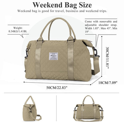 Weekender Bag for Women with Toiletry Bag, Travel Duffel Bag Overnight Carry on Bag, Gym Tote Bag with Wet Pocket,Pale Khaki