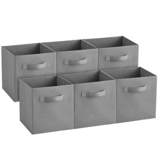 Housen Solutions Storage Cubes Organizer, 11 Inch Fabric Foldable Basket Bin with Handle, Organization Box for Cubby Shelves Closets Clothes Home Organize Nursery Toys, Pack of 6, Gray