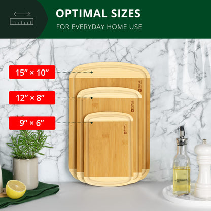 ROYAL CRAFT WOOD Luxury Cutting Boards for Kitchen - Reversible Wood Cutting Board Set, Thick Chopping Board - Wooden Cutting Board Set Bamboo Cutting Board for Meat, (Set of 3)