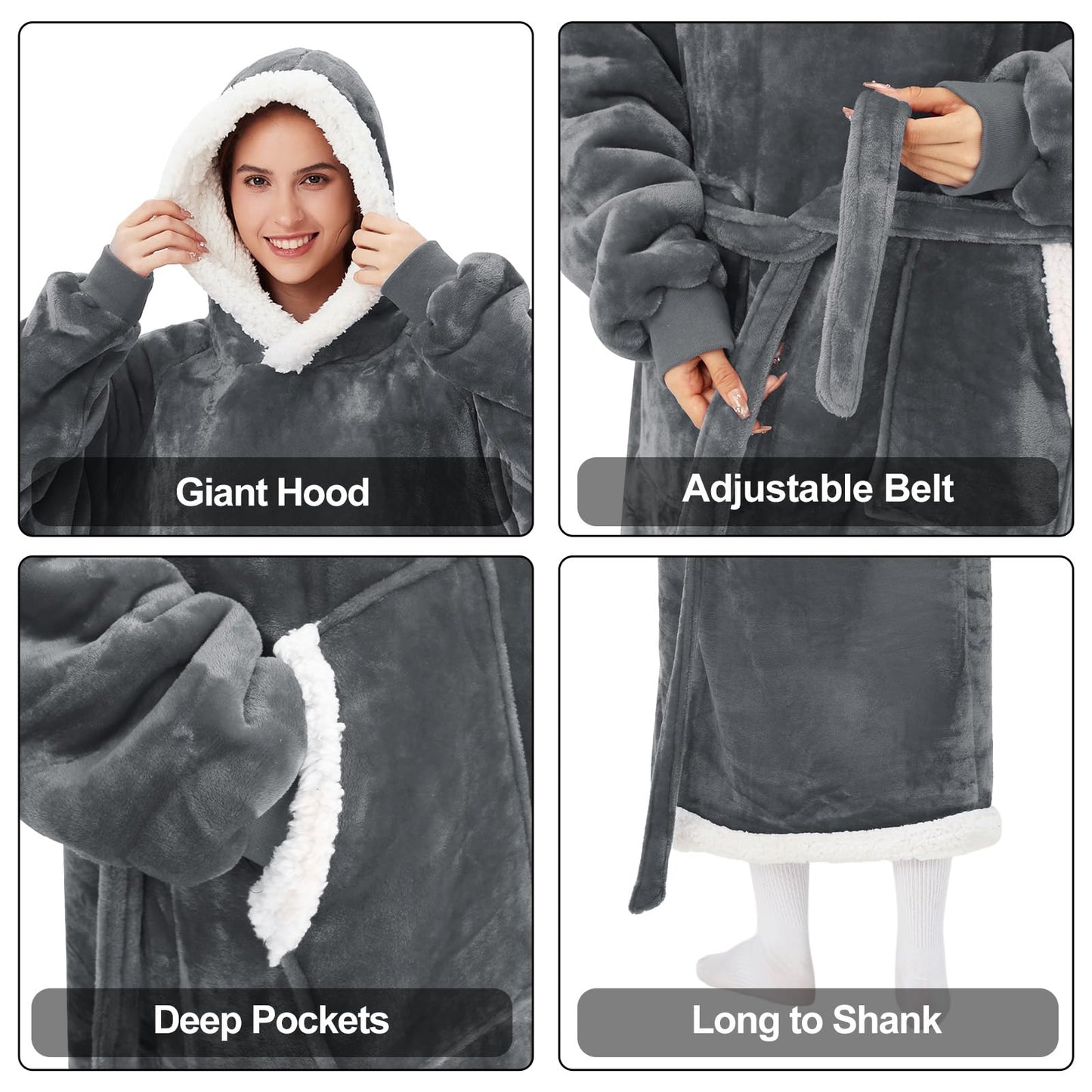 JULY'S SONG Wearable Blanket Hoodie for Adults Fleece Warm Oversized Thick Sweatshirt Robe with Pocket for Women Men Home Outside Christmas Gift Package