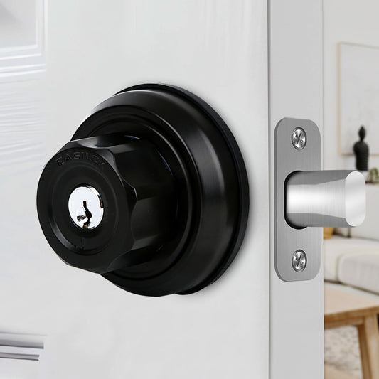 EASILOK Deadbolt Lock, E4 Twist-to-Lock Front Door Lock Keyless Heavy Duty Single Cylinder Deadbolt High Security with Unpickable Night Latch &Anti-Mislock Button, Zinc Alloy, Black