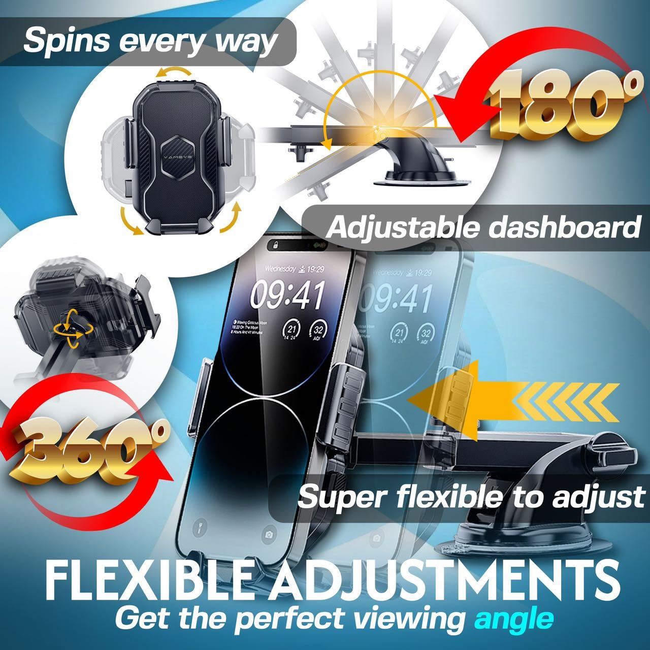 Eyemay Car Phone Holder Mount - [ Bumpy Roads Friendly ] Phone Mount for Car Dashboard Windshield Air Vent 3 in 1, Hand Free Mount for iPhone 14 13 12 Pro Max Samsung All Cell Phones