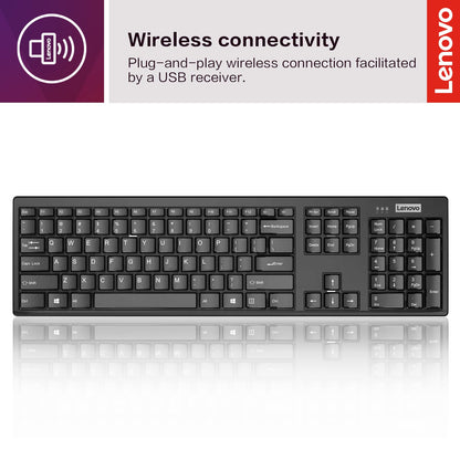 Lenovo – Wireless Compact Keyboard– 100 Cordless Keyboard for PC, Laptop with Windows – Cordless Connection – Silent Key Clicks, Black