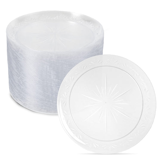 Ilyapa 100 Pack 7 Inch Disposable Dessert Plates, Plastic Clear Party Plates Sets for 100 Guests, Clear Appetizer plates 7 Inch, Cake Plates 7", Party & Dinner Accessories, Midsommar Flower
