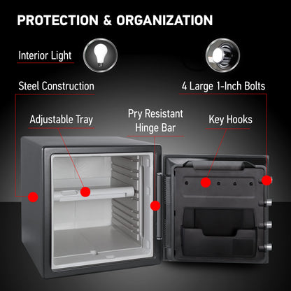 SentrySafe Fireproof and Waterproof Steel Home Safe with Digital Keypad Lock, 2 Hour Fireproof Rated Safe for Home, 1.23 Cubic Feet, 17.8 x 16.3 x 19.3 inches, STW123GTC, Black