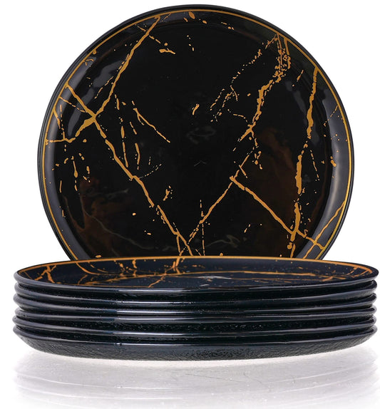 GURCUGLASS Glass Plate Set 7,8 Inch - Salad Plates | Dessert Appetizer Plates - Glass Lunch Plates - Small Plates Set, Set of 6, Suitable for Snacks, Appetizer, Home, Party, Restaurant (Black Marble)