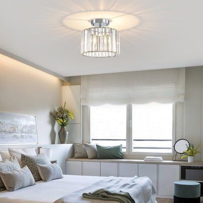 TSMKLEDAN Semi Flush Mount Ceiling Light, Modern Crystal Ceiling Light Fixture, 9.5 Inch Small Crystal Chandeliers for Living Room Hallway Bedroom Kitchen Porch Entryway with E26 Base, Silver