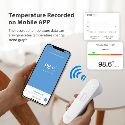 iHealth Smart Bluetooth Thermometer for Adults and Kids - Wireless No-Touch Digital Thermometer for Forehead - 3 Ultra-Sensitive Sensors, Large LED Digits, Vibration Mode - for Home Use, PT3SBT