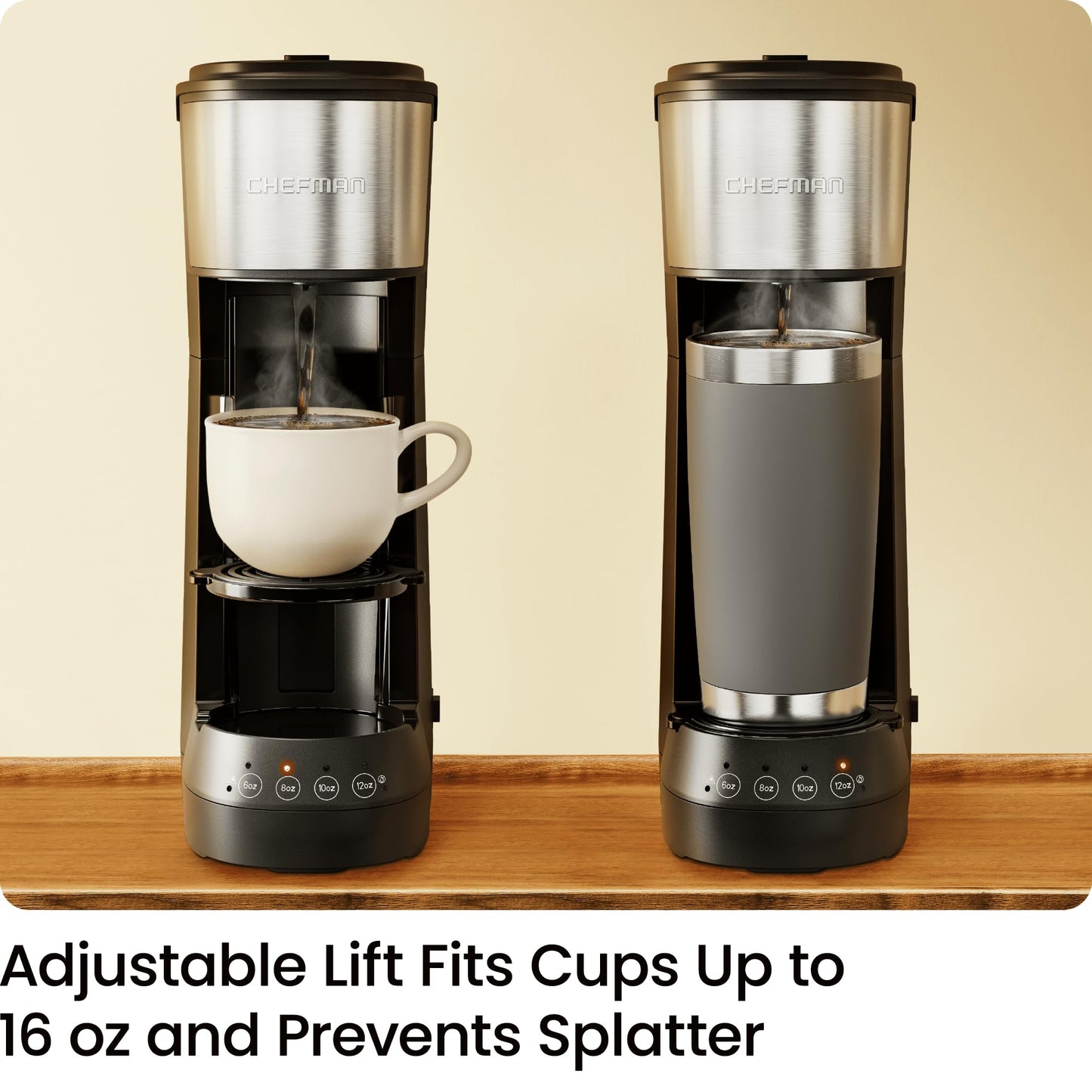Chefman INSTACOFFEE MAX+ Pod & Coffee Ground Brewer with Lift & Water Reservoir-LR, 14 Ounces, Black