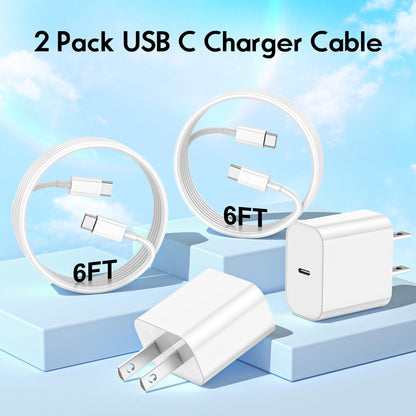 iPhone 15 Charger, Fast iPad Charger 2Pack 20W USB C Charger Block with USB C to USBC Cable 6FT for iPhone 15/15 Plus/15 Pro/15 Pro Max, iPad 10th, iPad 11/12.9 inch, iPad Air 4/5th, iPad Mini 6