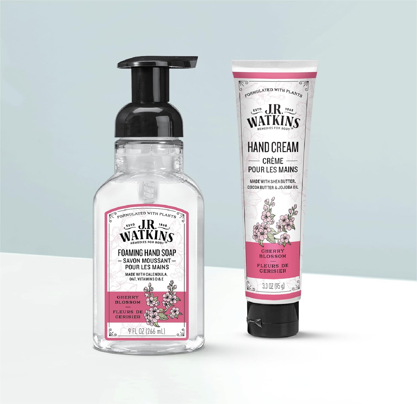 J.R. Watkins Foaming Hand Soap Pump with Dispenser, Moisturizing All Natural Foam, Alcohol-Free, Cruelty-Free, USA Made, Use as Kitchen or Bathroom Soap, Cherry Blossom, 9 fl oz, 3 Pack